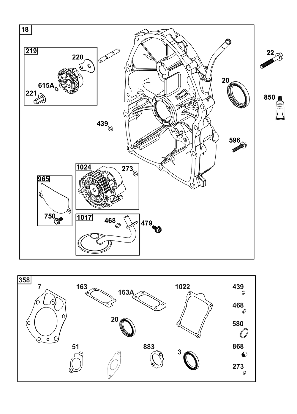 Crankcase Cover/Sump Group Diagram and Parts List for 613277-0010-E1  Briggs and Stratton Engine
